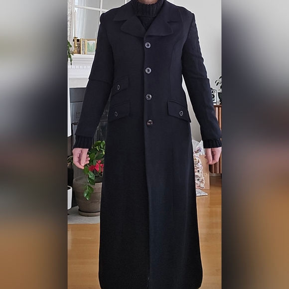 Tristan & Iseut Dark Blue Wool Long Coat - Picture 3 of 9
